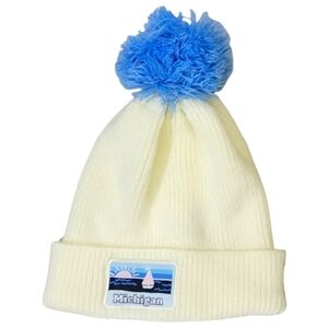 Home Free Women’s Whit and‎ Blue Michigan Winter Hat.